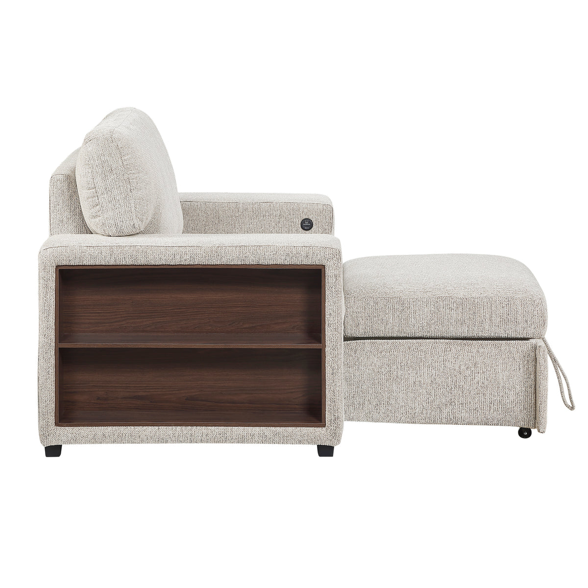 Alcove Silver Chair With Pull-out Ottoman Arms With Shelves And Charging Ports