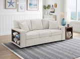 Alcove Silver Sofa With Pull-out Bed Center Drop-down Cup Holders Arms With Shelves And Charging Ports
