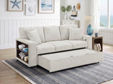 Alcove Silver Sofa With Pull-out Bed Center Drop-down Cup Holders Arms With Shelves And Charging Ports