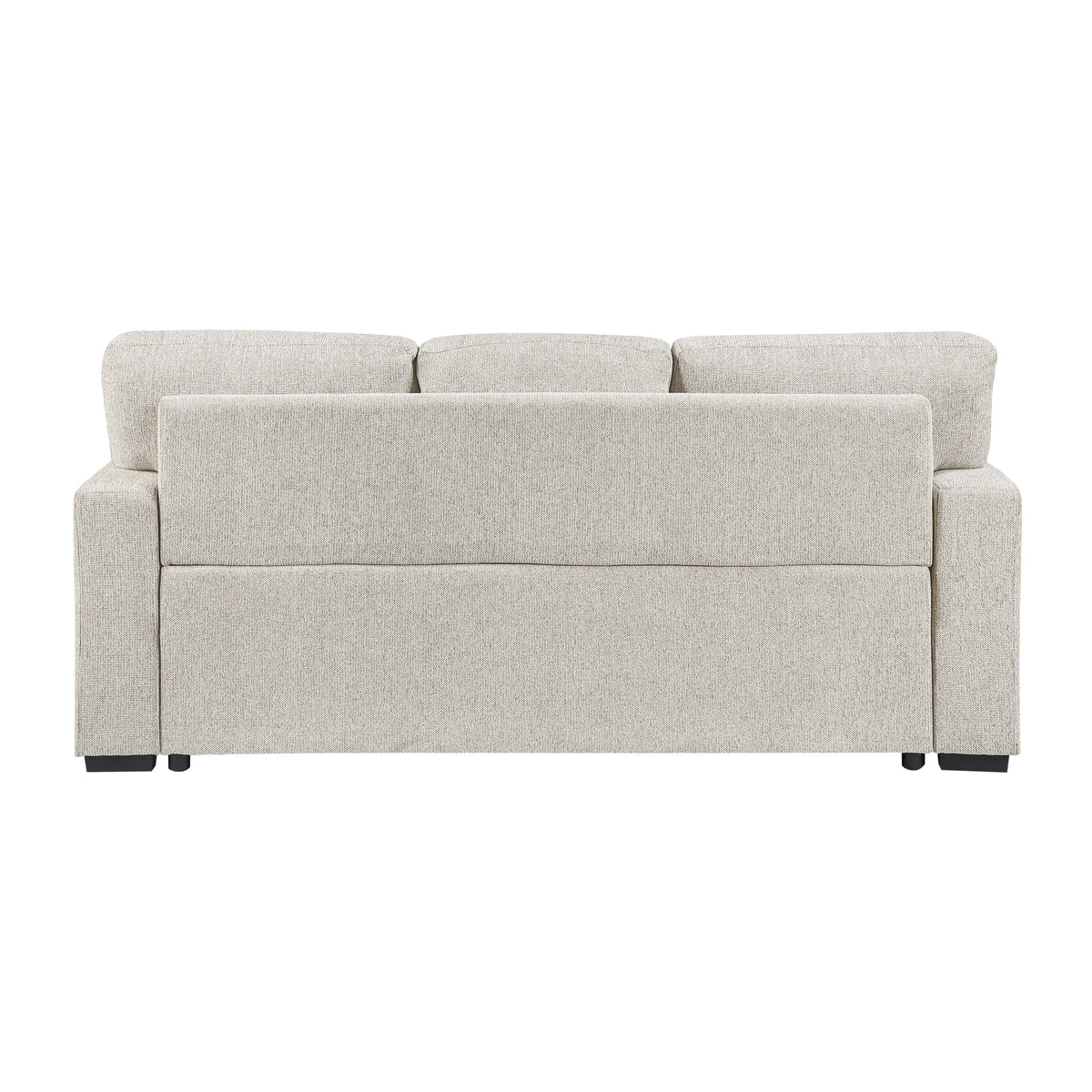 Alcove Silver Sofa With Pull-out Bed Center Drop-down Cup Holders Arms With Shelves And Charging Ports