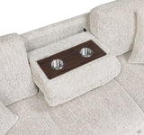 Alcove Silver Sofa With Pull-out Bed Center Drop-down Cup Holders Arms With Shelves And Charging Ports