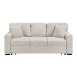 Alcove Silver Sofa With Pull-out Bed Center Drop-down Cup Holders Arms With Shelves And Charging Ports