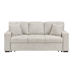 Alcove Silver Sofa With Pull-out Bed Center Drop-down Cup Holders Arms With Shelves And Charging Ports