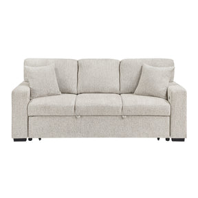 Alcove Silver Sofa With Pull-out Bed Center Drop-down Cup Holders Arms With Shelves And Charging Ports