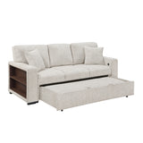 Alcove Silver Sofa With Pull-out Bed Center Drop-down Cup Holders Arms With Shelves And Charging Ports