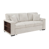 Alcove Silver Sofa With Pull-out Bed Center Drop-down Cup Holders Arms With Shelves And Charging Ports