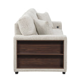 Alcove Silver Sofa With Pull-out Bed Center Drop-down Cup Holders Arms With Shelves And Charging Ports