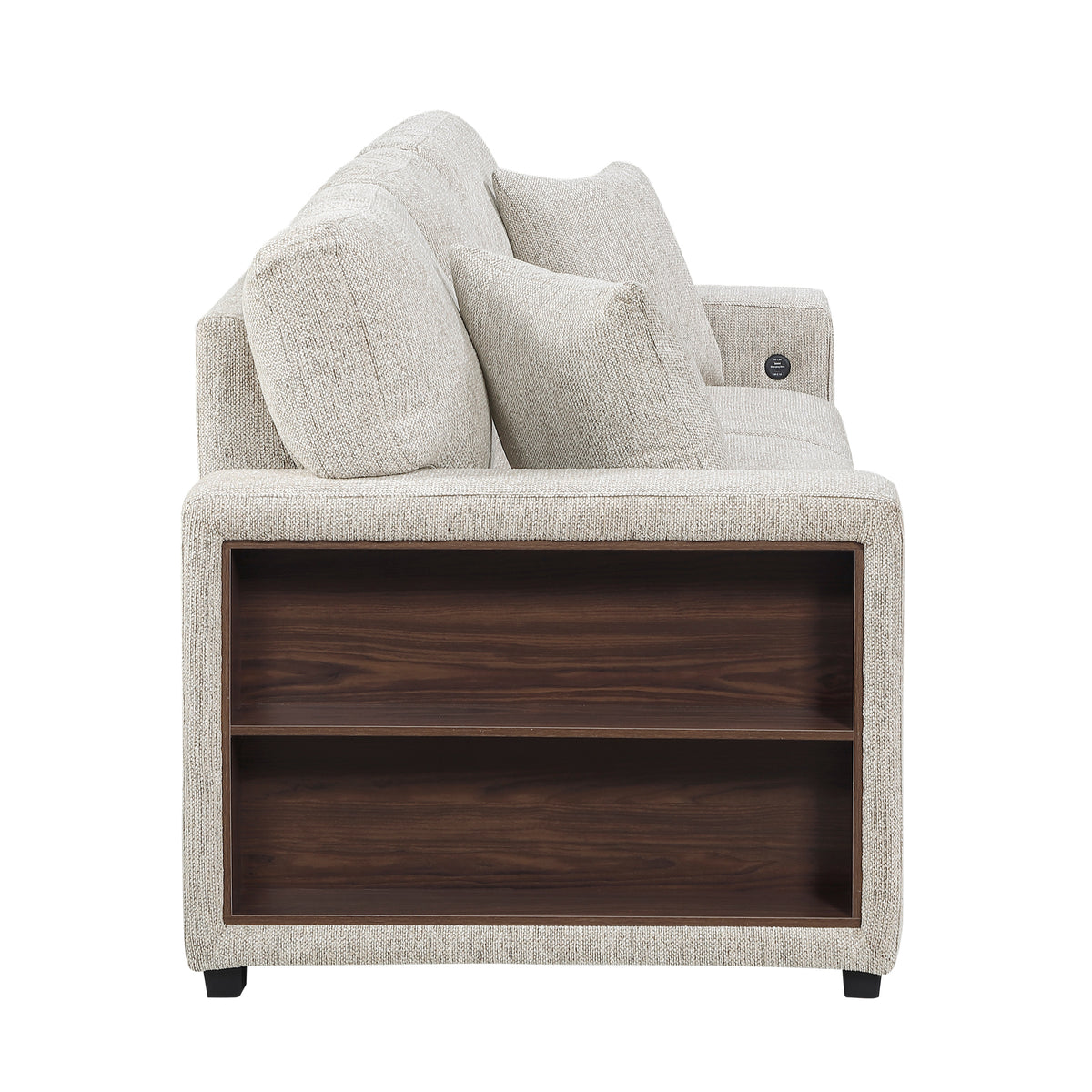 Alcove Silver Sofa With Pull-out Bed Center Drop-down Cup Holders Arms With Shelves And Charging Ports