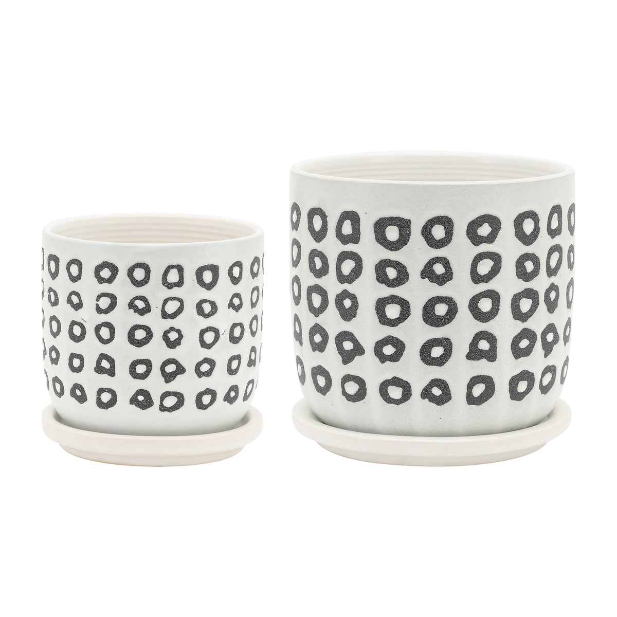 Hickman Black Aztec Planters with Saucer (Set of 2)