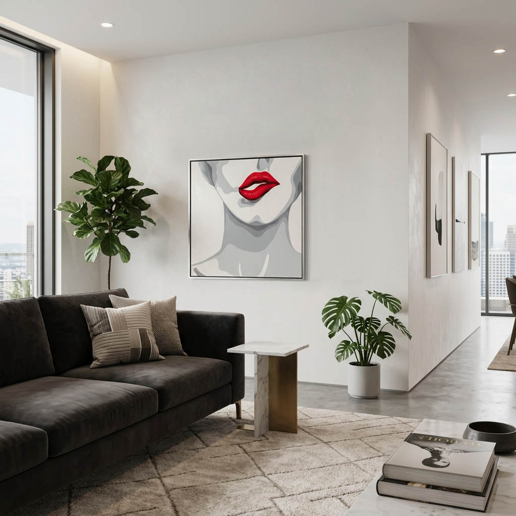 Cole White Hand Painted Lip Bite Wall Art
