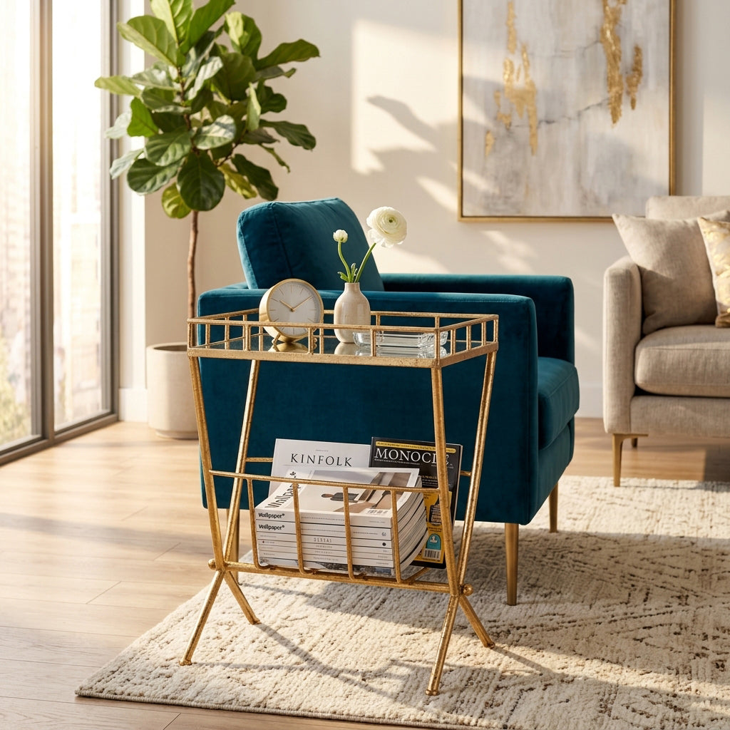 Levis Gold Accent Table with Magazine