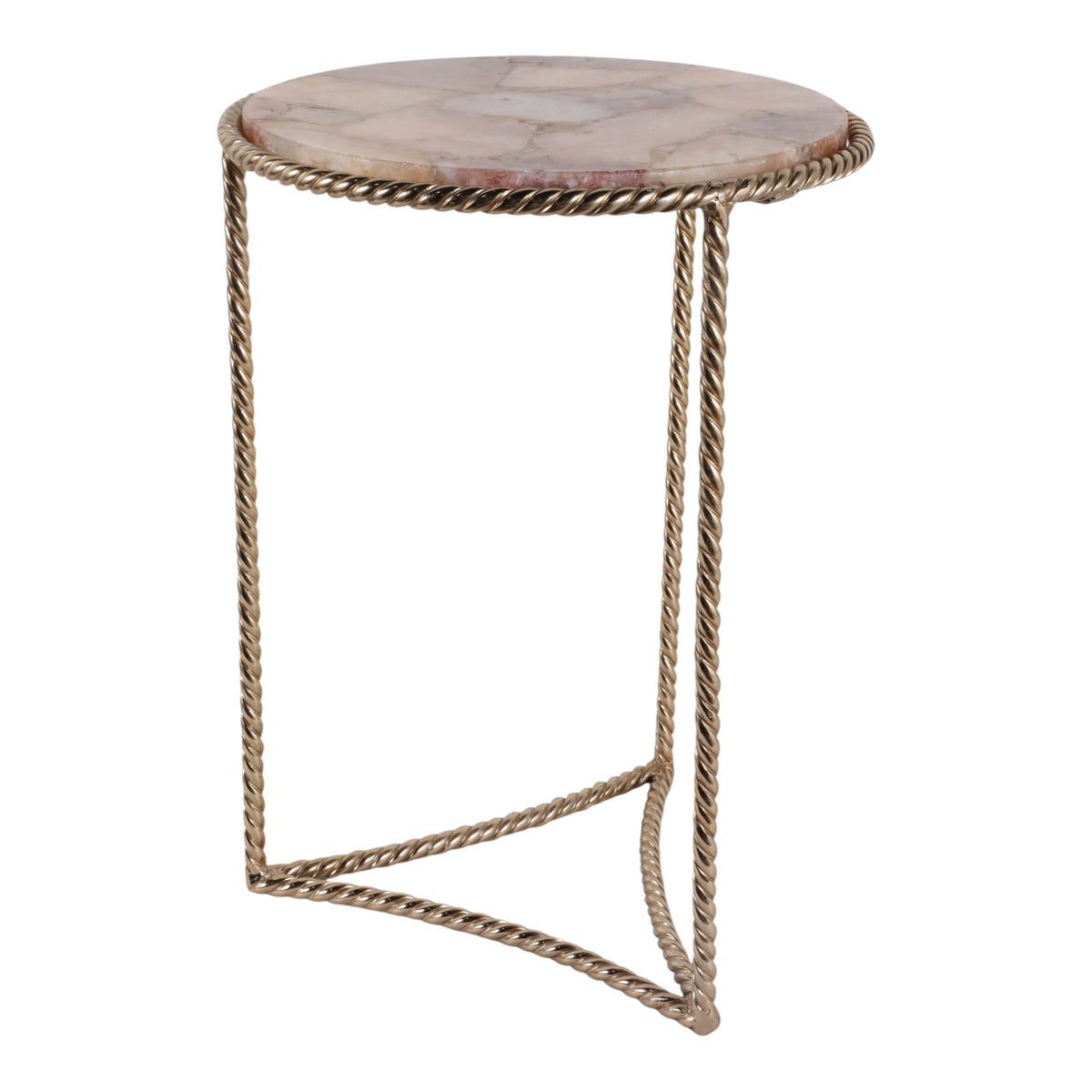 Declez Brown Onyx Quartz Twisted Leg Side Table