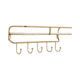 Calneva White/Gold Metal and Wood 5 Hook Wall Shelf