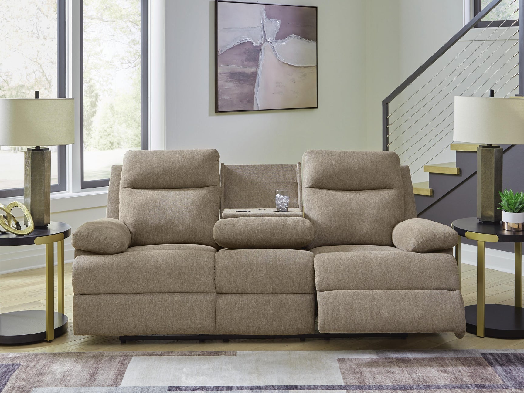 Tarrant Mocha Reclining Sofa with Drop Down Table