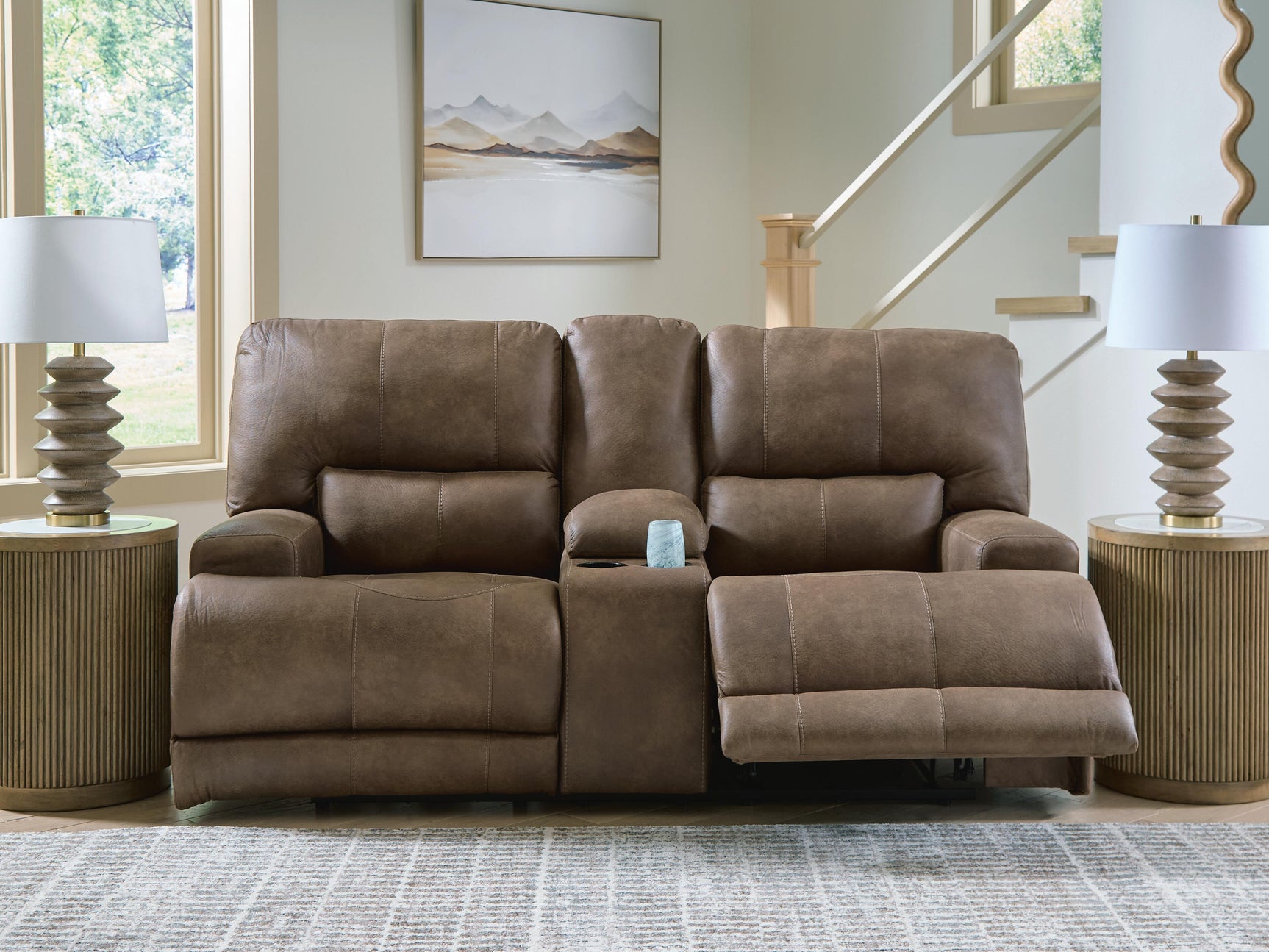 Time-Piece Earth Power Reclining Loveseat with Console