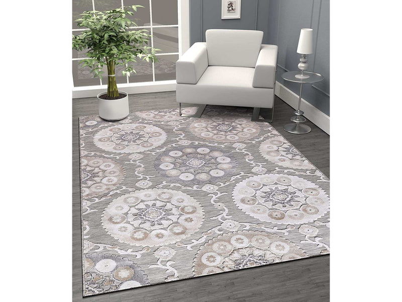 Spring Beige Bohemian Medallion Floral Non-Shedding Indoor/Outdoor Area Rugs - Ornate Home