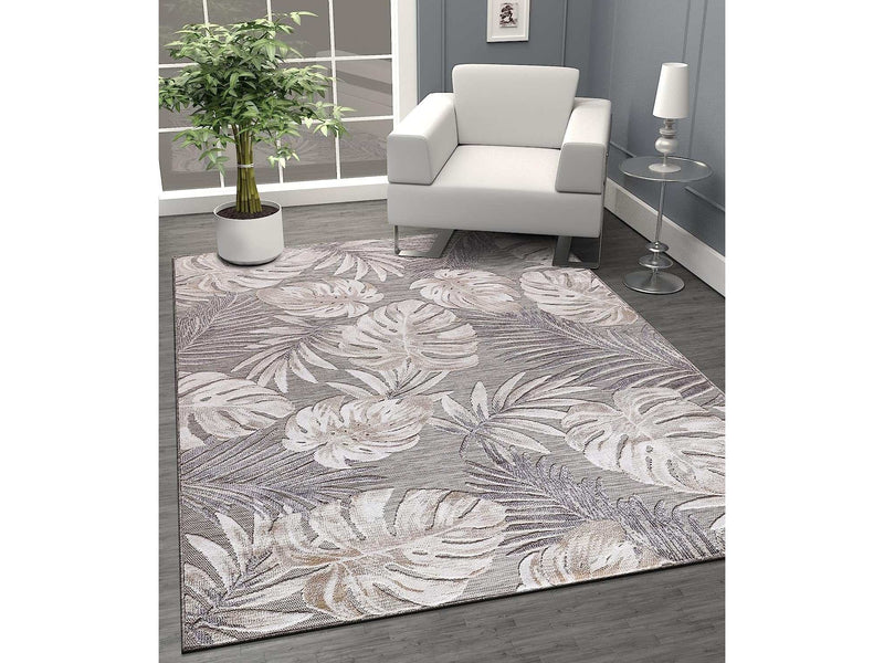 Spring Beige Leaf Tropical Botanical Non-Shedding Indoor/Outdoor Area Rugs - Ornate Home