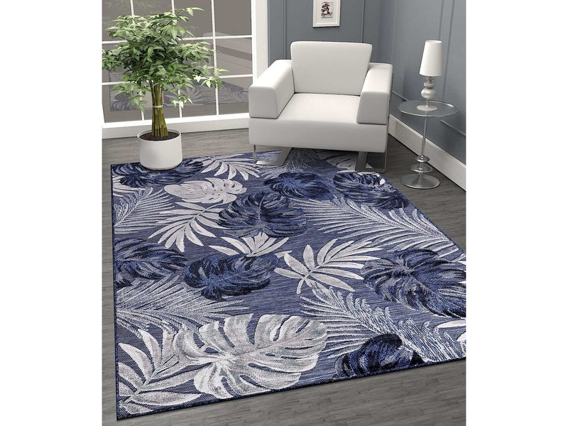 Spring Navy Leaf Tropical Botanical Non-Shedding Indoor/Outdoor Area Rugs - Ornate Home