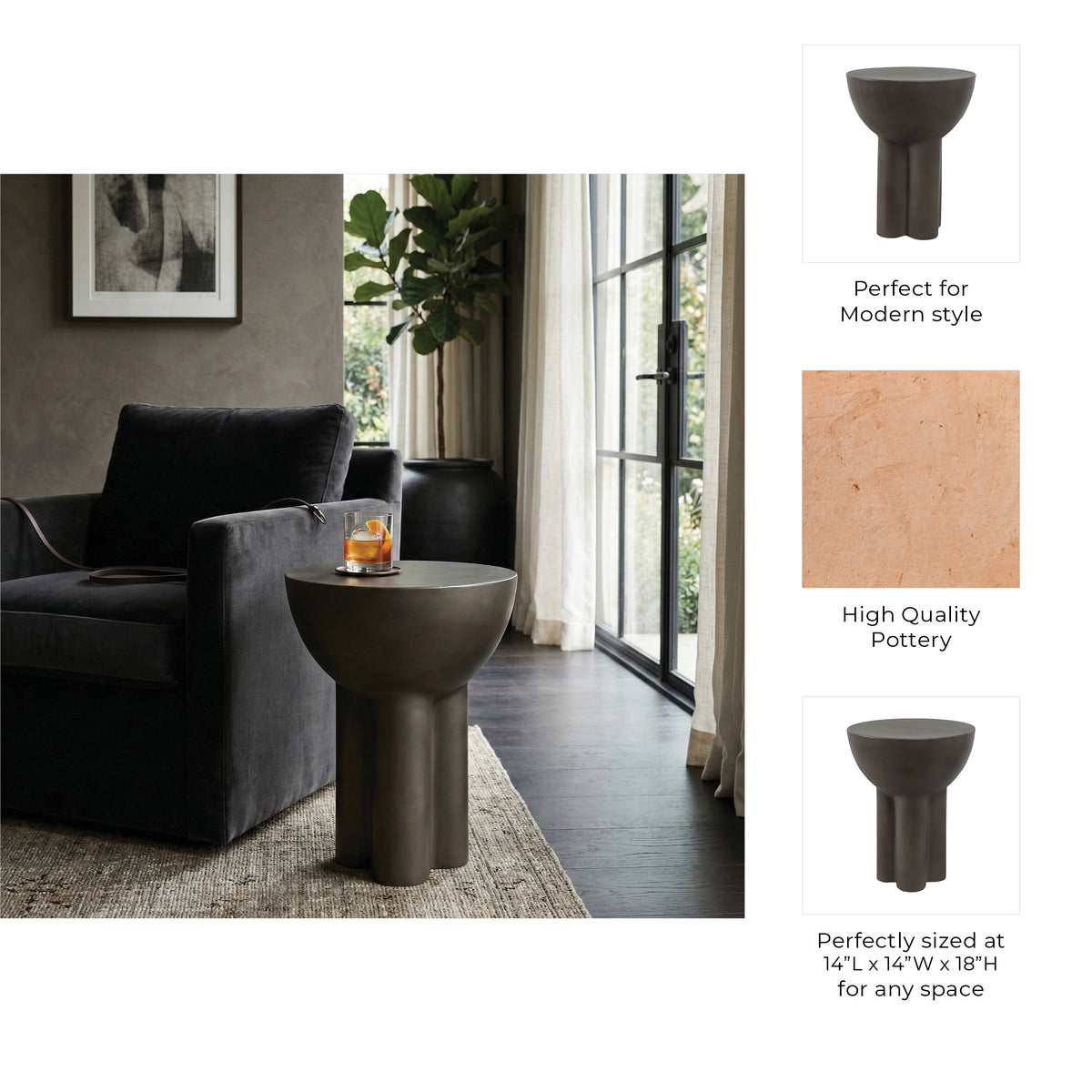 Upland Dark Gray Concrete Contemporary End Table