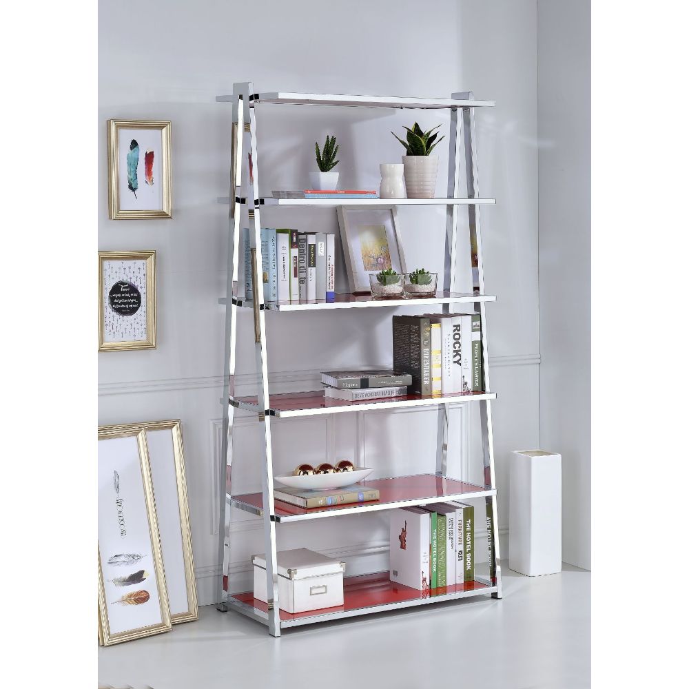 Coleen Red/Chrome Bookshelf