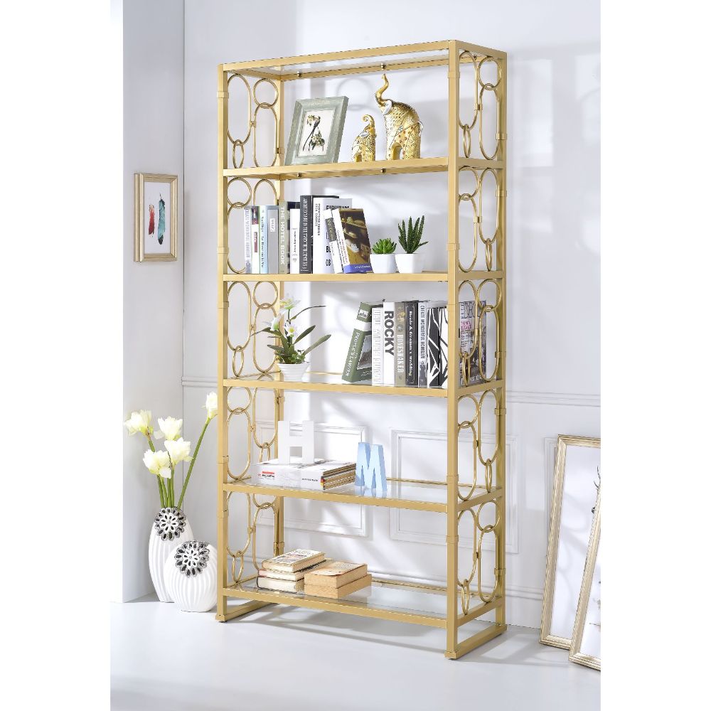Milavera Clear Glass/Gold Bookshelf