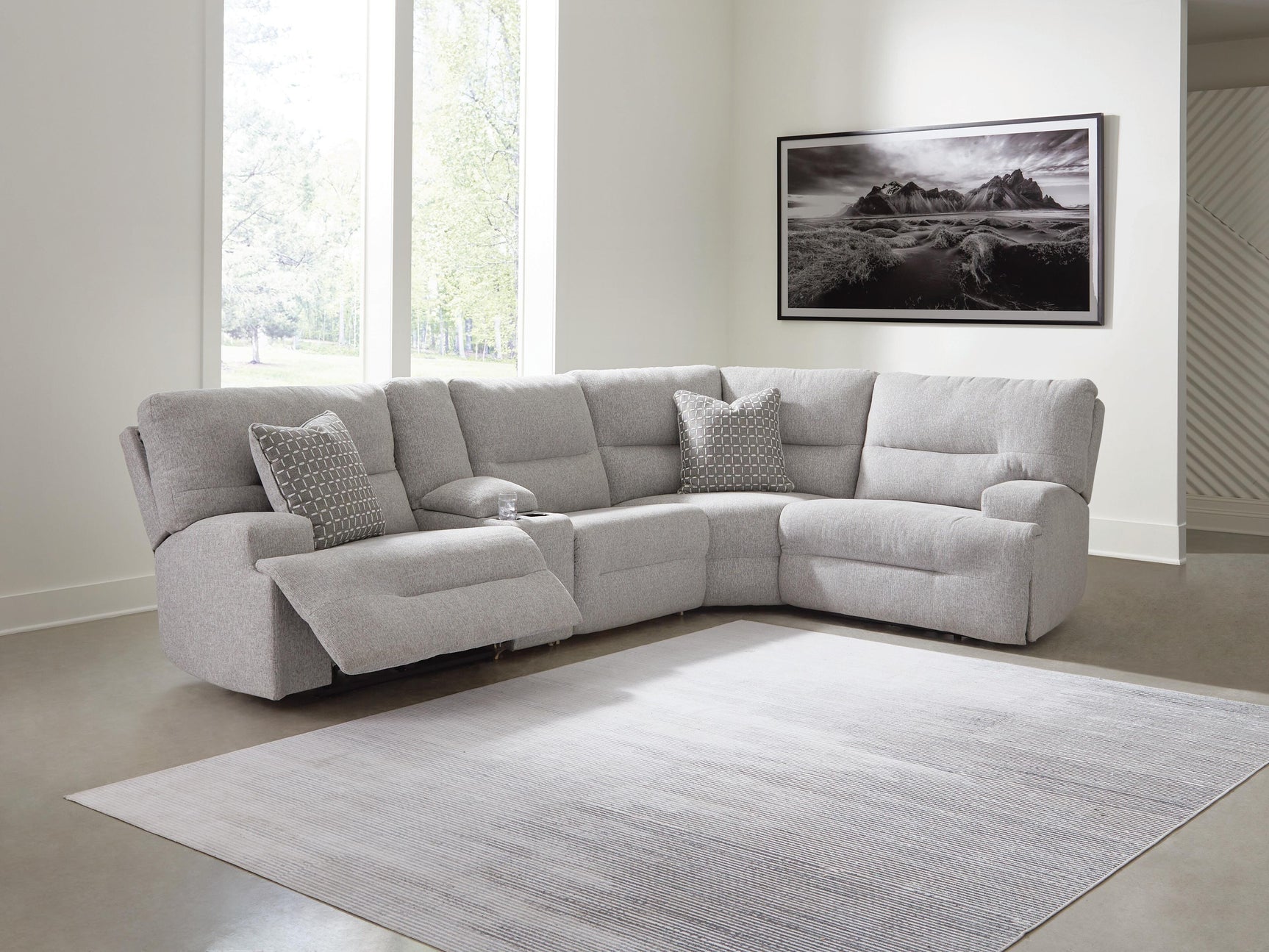 Acklen Place Pewter 5-Piece Power Reclining Sectional with Storage Console