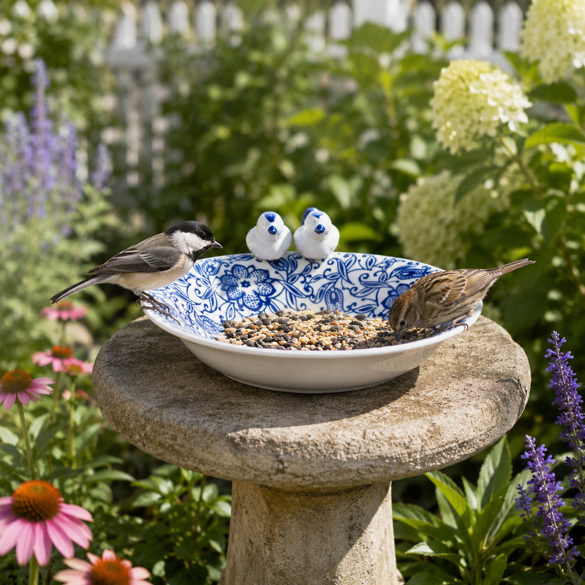 Foleymill Blue/White Floral Chinoiserie Bird Bath Birding