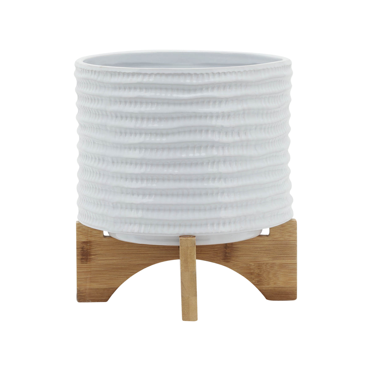 Bombay White/Brown Textured Planter with Stand