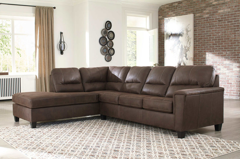 Navi Chestnut 2pc Queen Sleeper Sectional w/ Chaise - Ornate Home