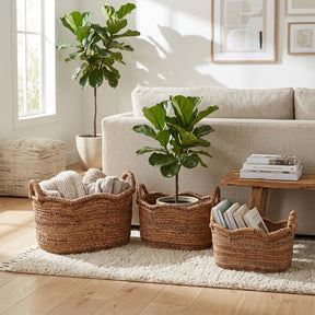 Sciots Camp Natural Scallop Edge Oval Baskets (Set of 3)