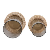 Woodfords Natural Raffia Base Hurricanes (Set of 2)