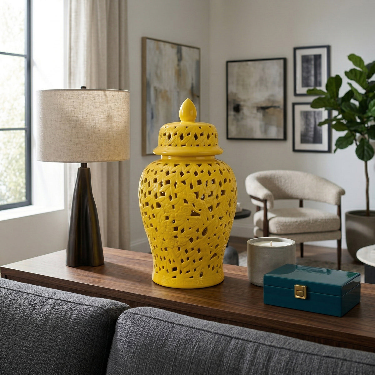 Brisbane Yellow Pierced Temple Jar