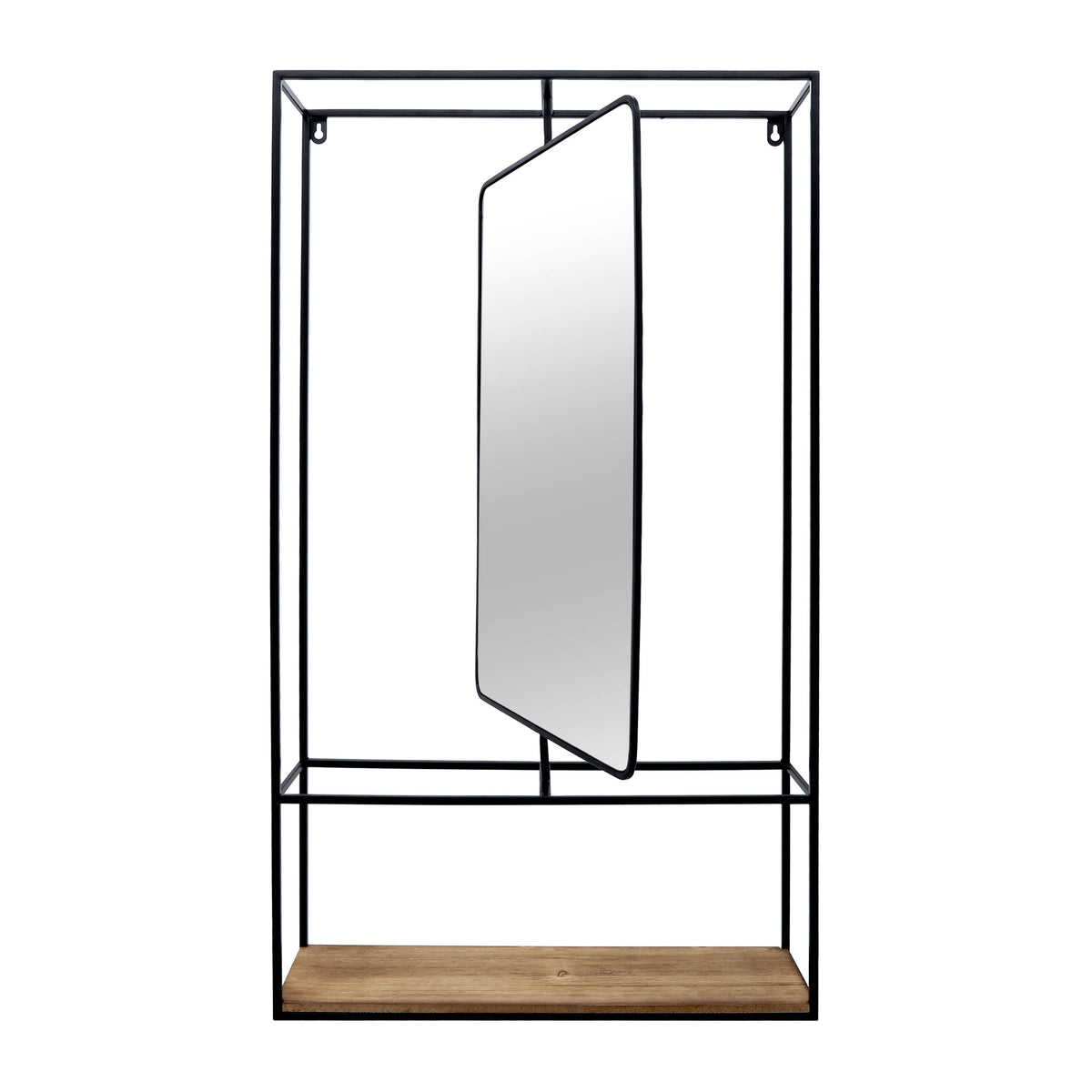 Foresta Black/Brown Large Metal and Wood Wall Shelf with Mirror