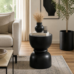 El Sereno Black Accent Table with Marble Top and Ring