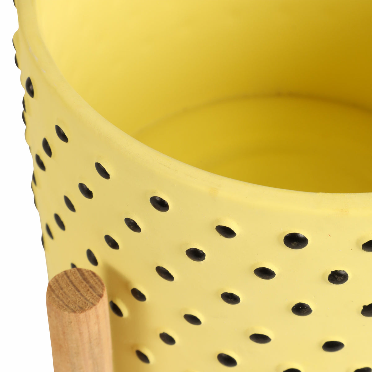 Newcastle Yellow Medium Dotted Planter with Wood Stand