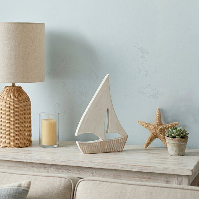 Tatu White/Natural Large Distressed Wood Sailboat