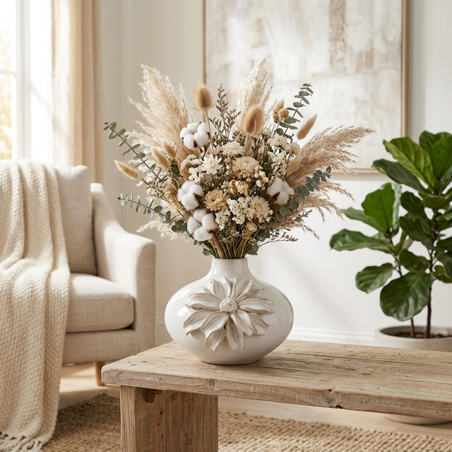 Flynnrun Ivory Dahlia Applique Short Bud Vase