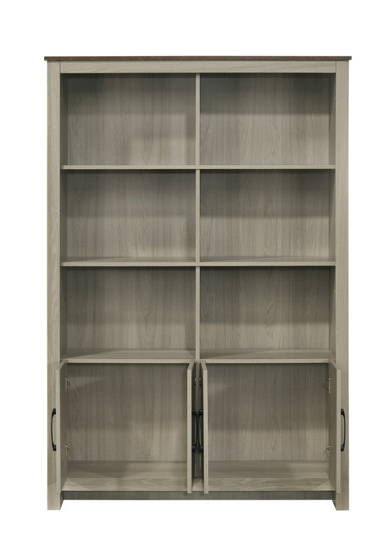 Nyla Gray Oak 47"W Bookcase with Cabinet Doors