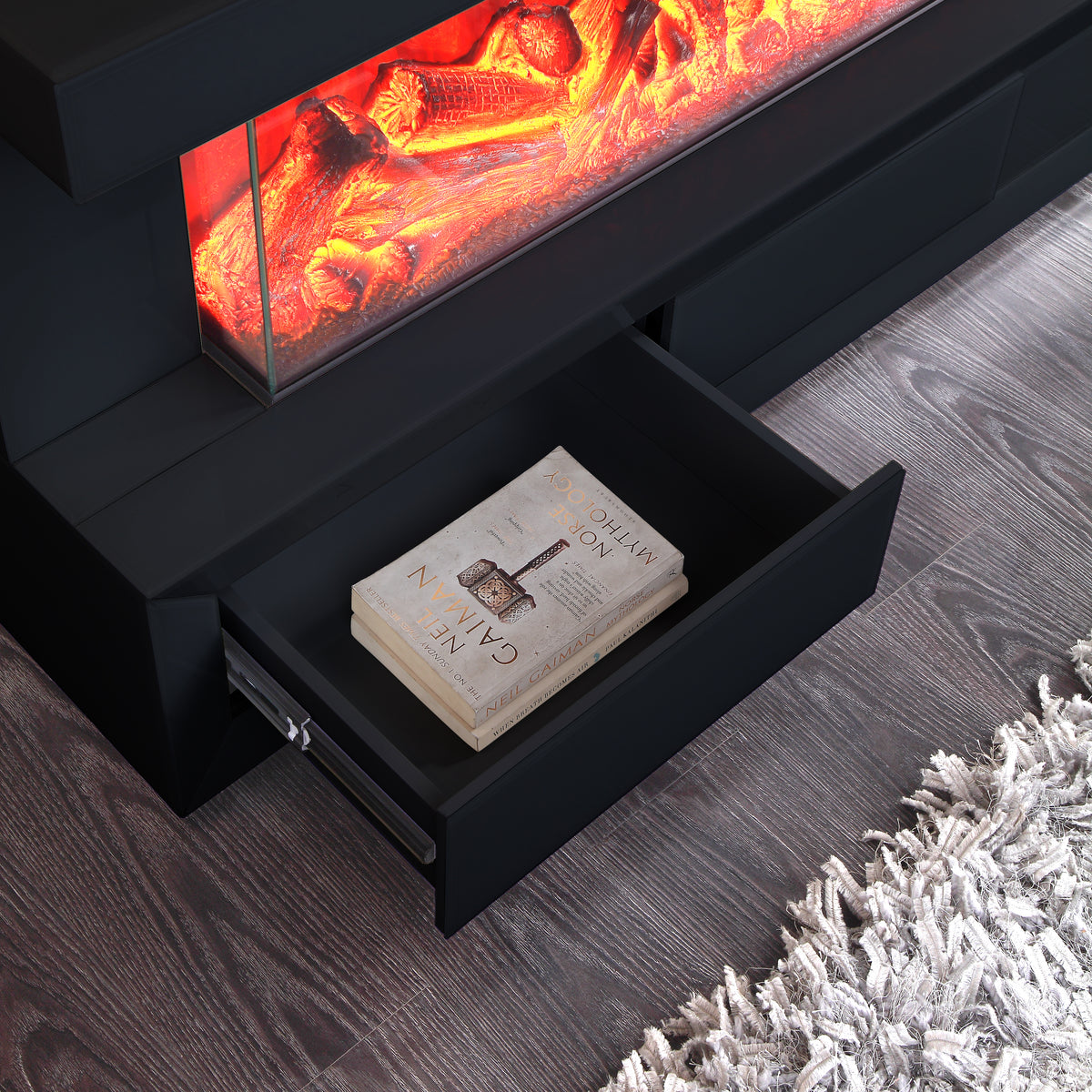Dorian Black 70.5"W Fireplace TV Stand