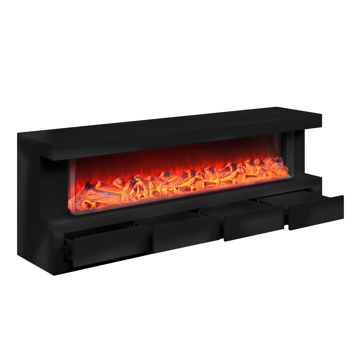 Dorian Black 70.5"W Fireplace TV Stand