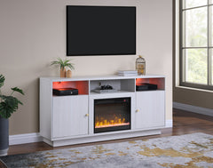 Ambrose White Walnut 70"W Fireplace TV Stand