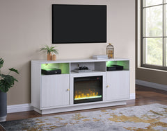 Ambrose White Walnut 70"W Fireplace TV Stand