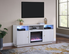 Ambrose White Walnut 70"W Fireplace TV Stand