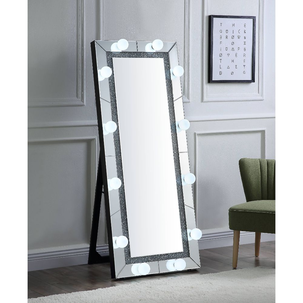 Noralie Mirrored/Faux Diamonds Rectangular Floor Mirror