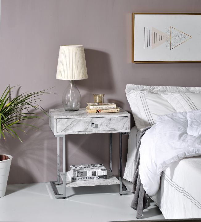 Wither White/Chrome Accent Table