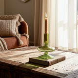 Ellenland Olive Vintage Glass Taper Candle Holder