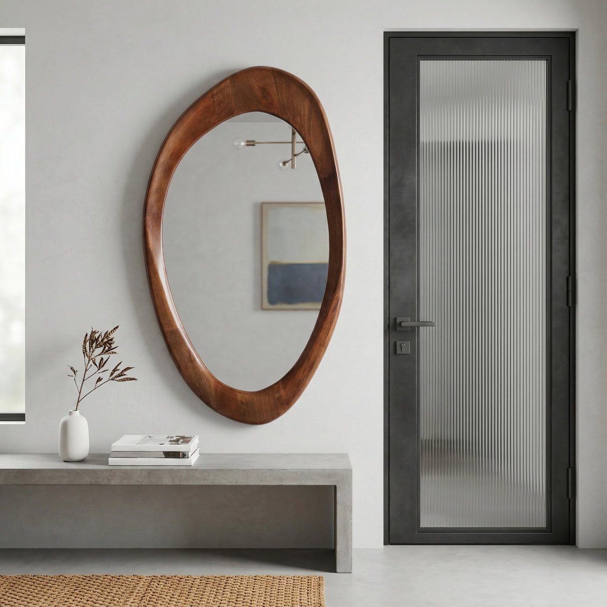 Bumblebee Walnut Organic Oval Shaped Wood Mirror