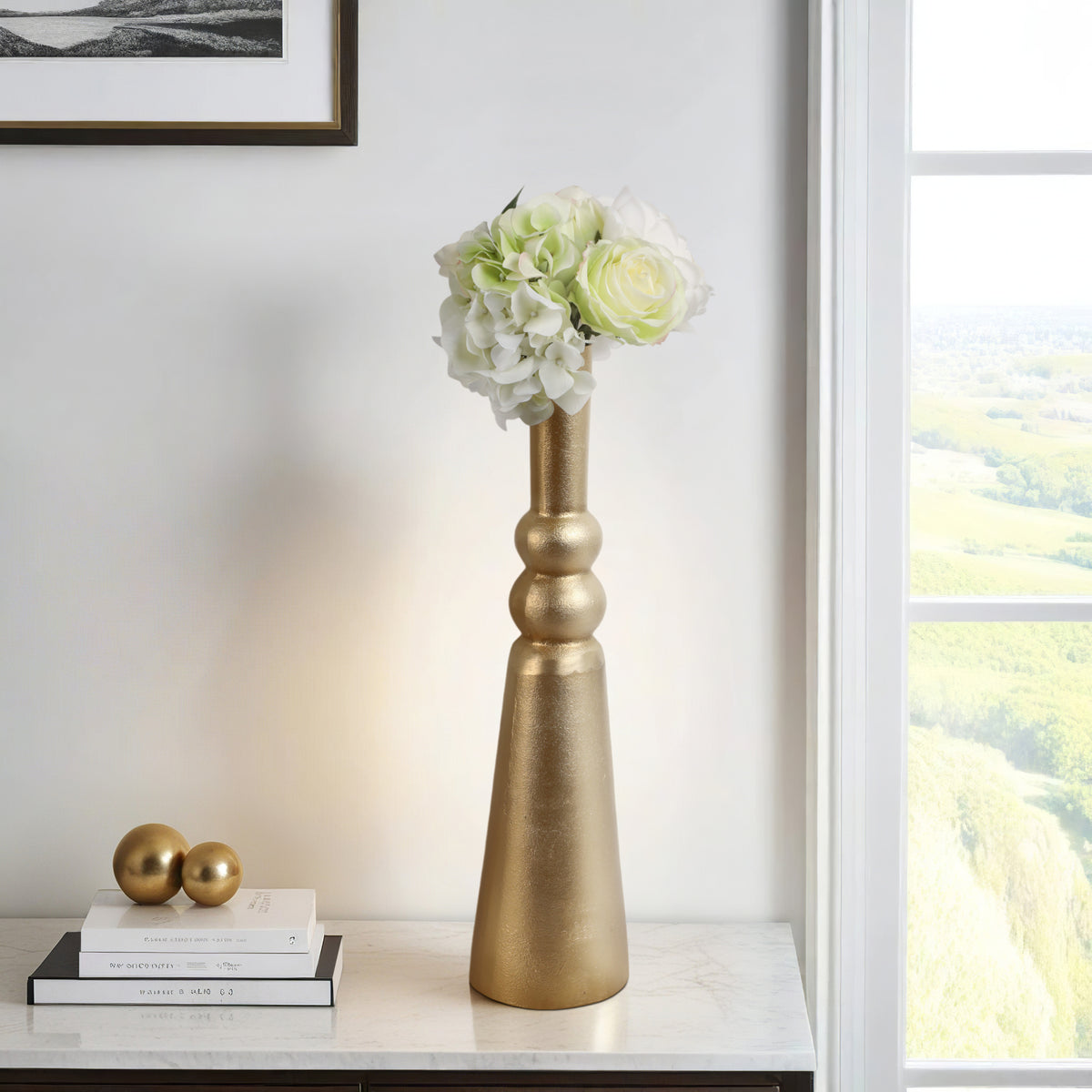 Leesville Gold Metal Abstract Pillar Vase