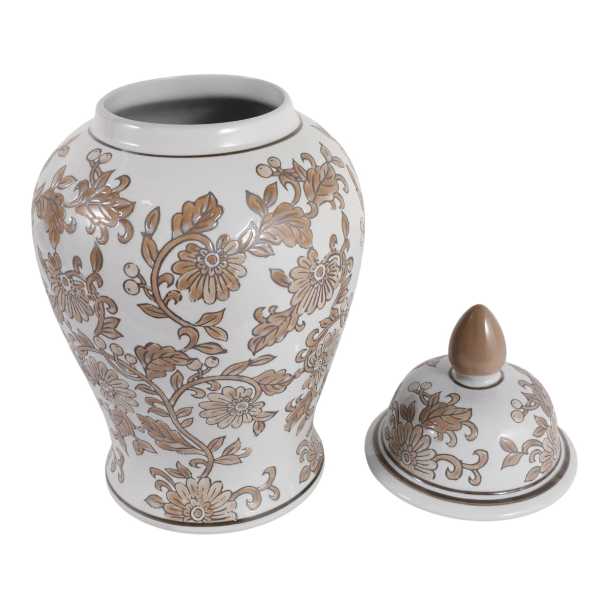 Rialto Brown/White Large Floral Chinoiserie Temple Jar