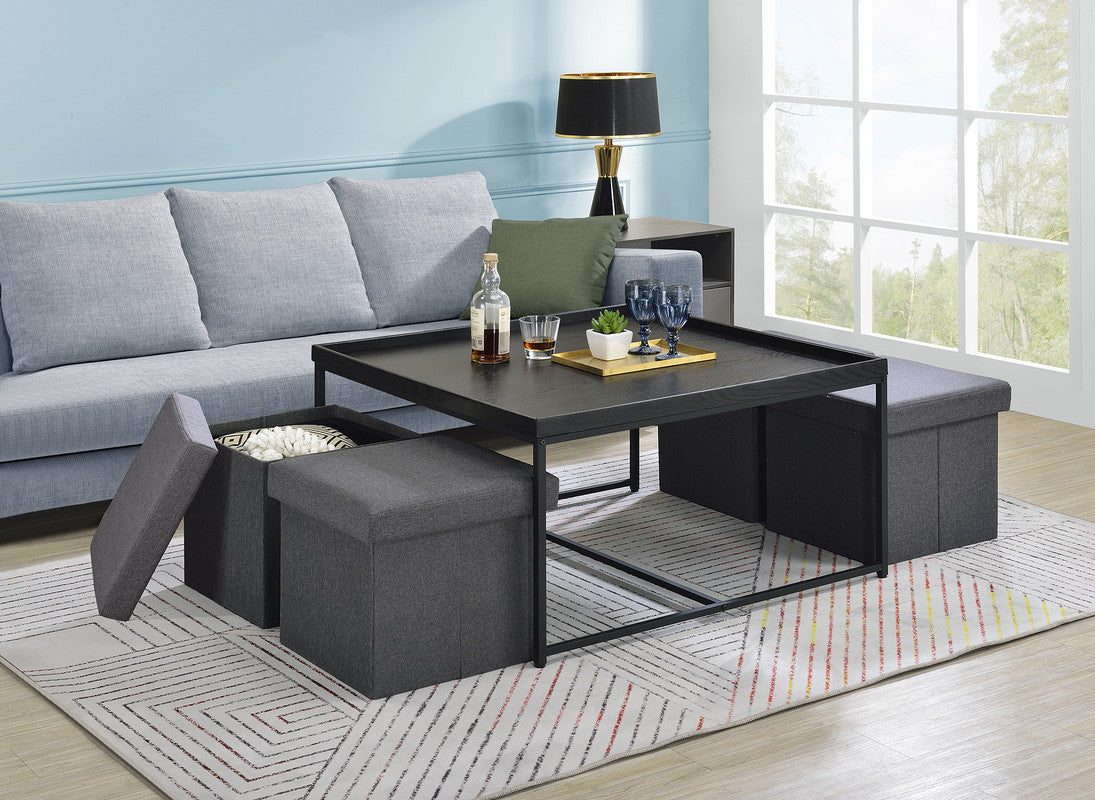 Vinny Black 35"W 5-Piece Coffee Table Set